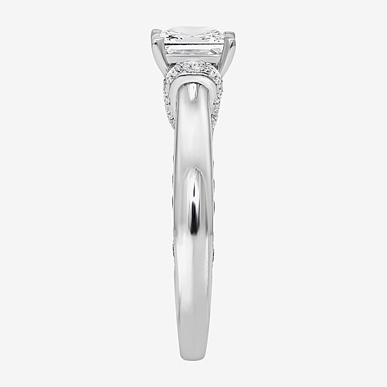 (I / Si2) Womens 2 CT. T.W. Lab Grown White Diamond 10K Gold Side Stone Engagement Ring