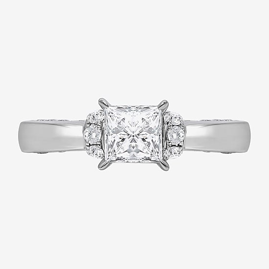 (I / Si2) Womens 2 CT. T.W. Lab Grown White Diamond 10K Gold Side Stone Engagement Ring