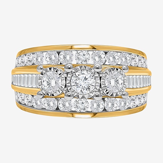 Love Lives Forever (I / I1) Womens 2 CT. T.W. Lab Grown White Diamond 10K Gold Round 3-Stone Engagement Ring