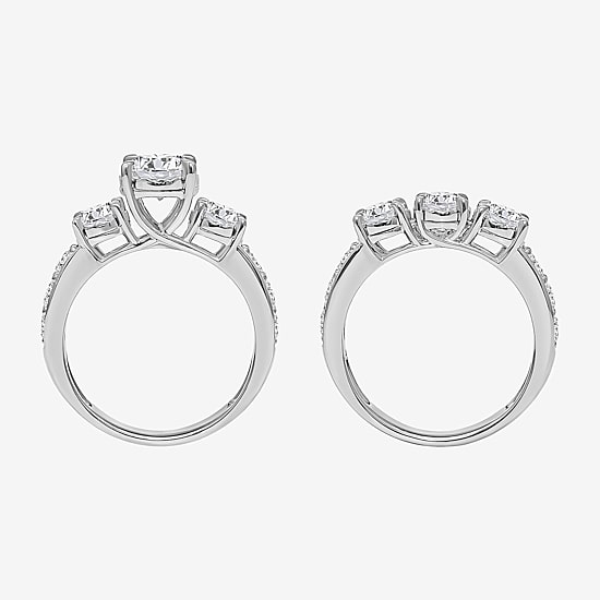 Love Lives Forever Womens 4 CT. T.W. Lab Grown White Diamond 10K Gold Side Stone 3-Stone Bridal Set