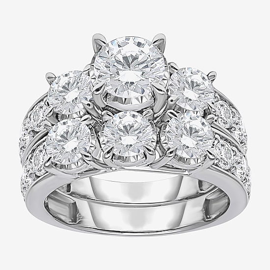 Love Lives Forever Womens 4 CT. T.W. Lab Grown White Diamond 10K Gold Side Stone 3-Stone Bridal Set