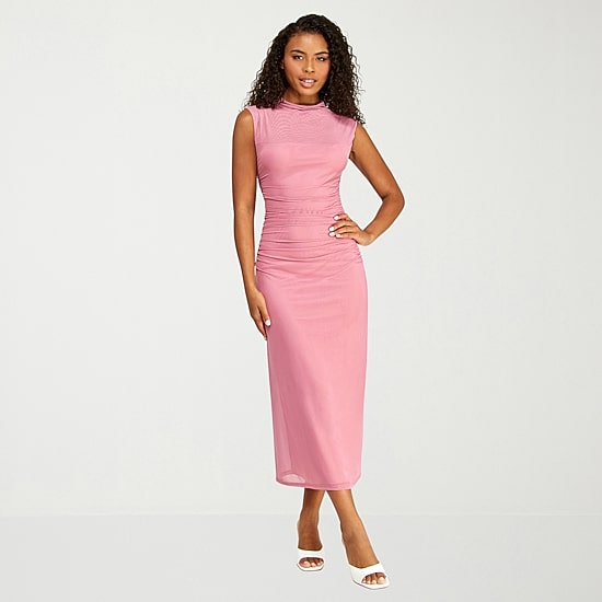 Premier Amour Womens Midi Mock Neck Sleeveless Sheath Dress