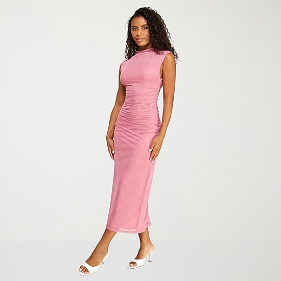 Premier Amour Womens Midi Mock Neck Sleeveless Sheath Dress
