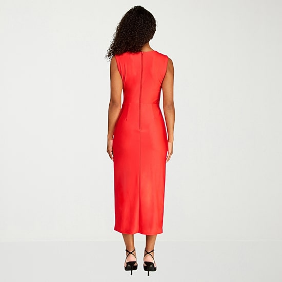 Premier Amour Womens Midi Asymmetrical Neck Sleeveless Sheath Dress