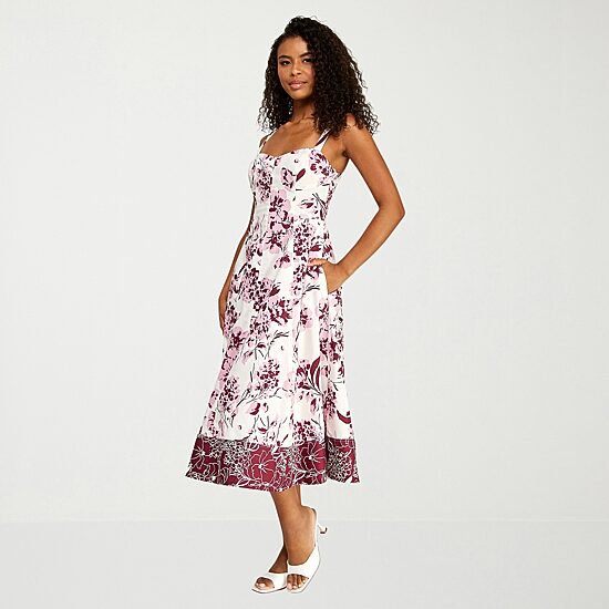 Premier Amour Womens Midi Sweetheart Neck Sleeveless Floral Fit + Flare Dress