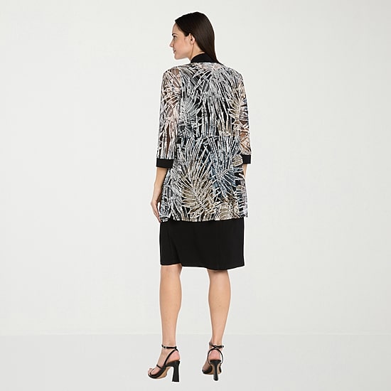 R & M Richards Womens Leaf Jacket Dress With Removable Necklace