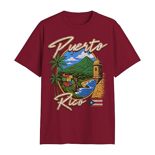 Puerto Rico Mens Crew Neck Short Sleeve Regular Fit Graphic T-Shirt, Medium, Red