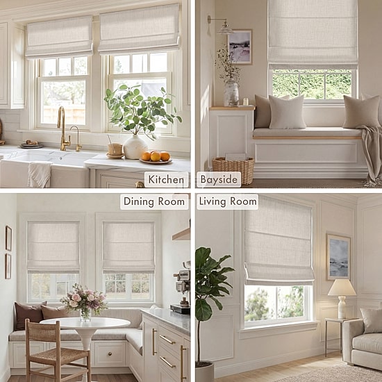 Madison Park Mira Linen Textured Cordless Room Darkening Roman Shade
