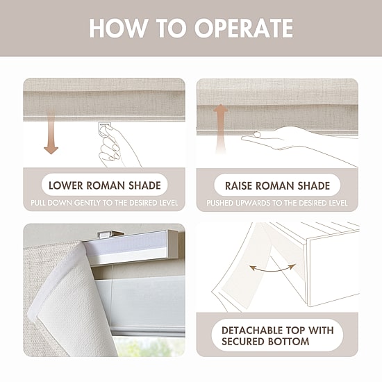 Madison Park Mira Linen Textured Cordless Room Darkening Roman Shade