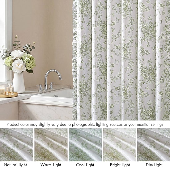 Madison Park Essentials Colette Floral Ruffle Shower Curtain with 12 Roller Ball Hooks