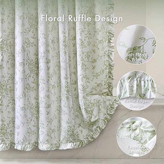 Madison Park Essentials Colette Floral Ruffle Shower Curtain with 12 Roller Ball Hooks