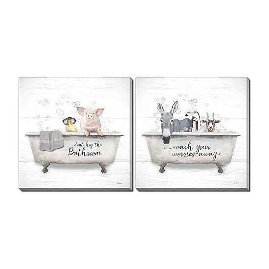 Streamline Art Wash Your Worries Away  Hand Embellished Canvas Art