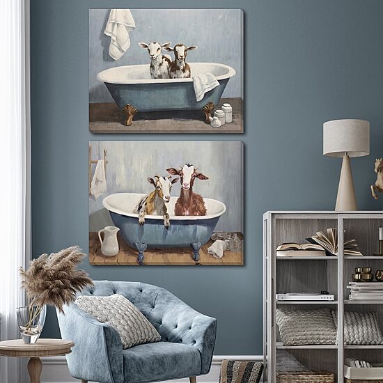 Streamline Art Bathtub Goats I Hand Embellished Canvas Art