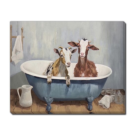 Streamline Art Bathtub Goats I Hand Embellished Canvas Art