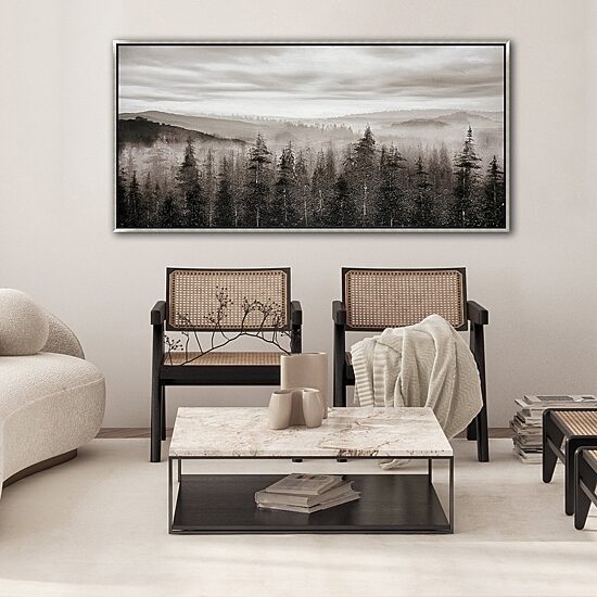 Streamline Art Foggy Mountain Pines Hand Embellished Canvas Art
