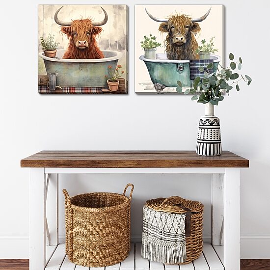 Streamline Art Highland Bath  Hand Embellished Canvas Art