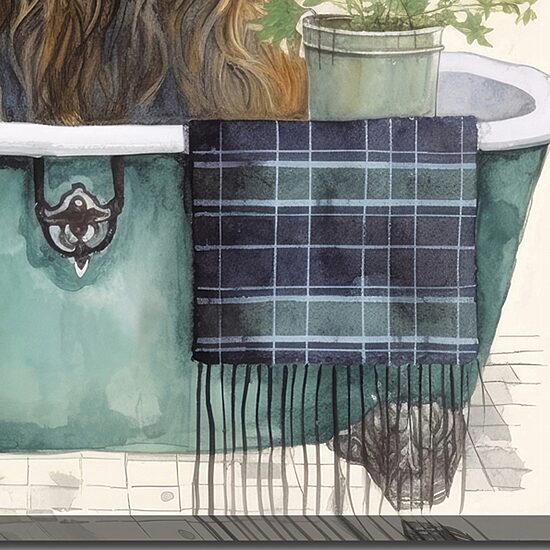 Streamline Art Highland Bath  Hand Embellished Canvas Art