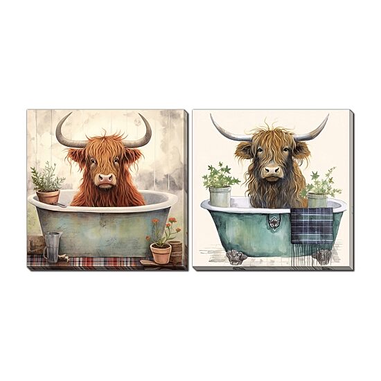 Streamline Art Highland Bath  Hand Embellished Canvas Art