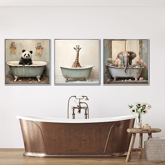 Streamline Art Bathroom Elephant Joy Hand Embellished Canvas Art