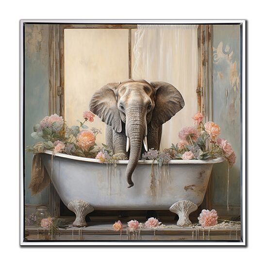 Streamline Art Bathroom Elephant Joy Hand Embellished Canvas Art