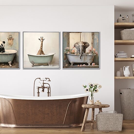 Streamline Art Bathroom Giraffe Joy Hand Embellished Canvas Art