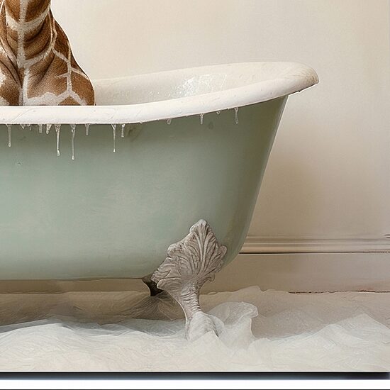 Streamline Art Bathroom Giraffe Joy Hand Embellished Canvas Art