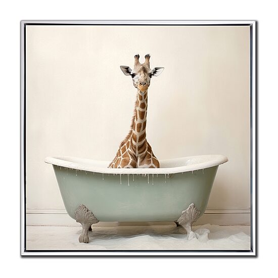 Streamline Art Bathroom Giraffe Joy Hand Embellished Canvas Art