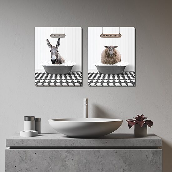 Streamline Art Animal Bath  Hand Embellished Canvas Art