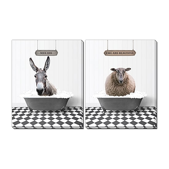 Streamline Art Animal Bath  Hand Embellished Canvas Art