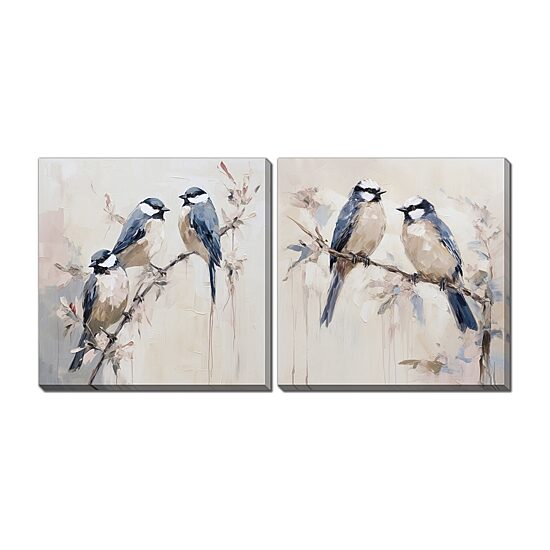 Streamline Art Elegant Bird Silhouettes  Hand Embellished Canvas Art