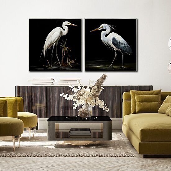 Streamline Art Midnight Heron Ii Hand Embellished Canvas Art