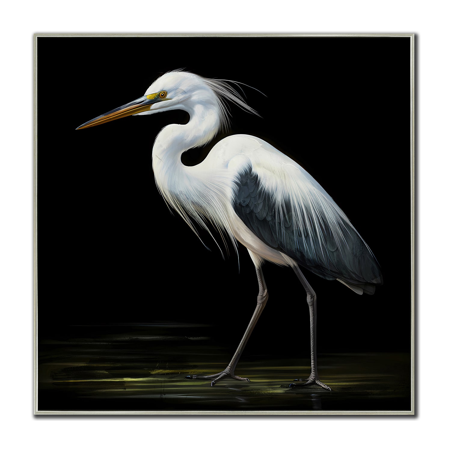 Streamline Art Midnight Heron Ii Hand Embellished Canvas Art
