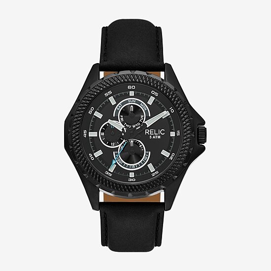 Relic By Fossil Mens Black Leather Strap Watch Zr16052