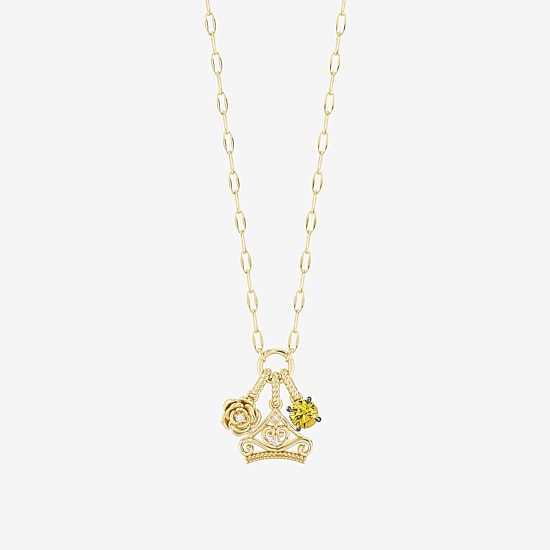 Enchanted Disney Fine Jewelry Belle (I / I2) Womens Diamond Accent Genuine Yellow Citrine 14K Gold Over Silver 18 Inch Pendant Necklace