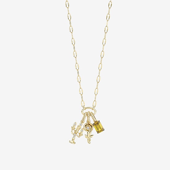 Enchanted Disney Fine Jewelry Belle (I / I2) Womens Diamond Accent Genuine Yellow Citrine 14K Gold Over Silver 18 Inch Pendant Necklace