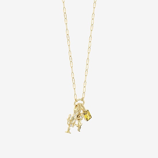 Enchanted Disney Fine Jewelry Belle (I / I2) Womens Diamond Accent Genuine Yellow Citrine 14K Gold Over Silver 18 Inch Pendant Necklace