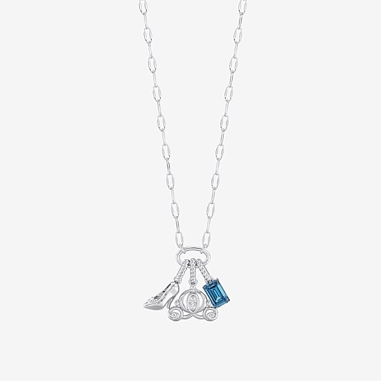 Enchanted Disney Fine Jewelry Cinderella (I / I2) Womens Diamond Accent Genuine Blue Topaz Sterling Silver 18 Inch Pendant Necklace