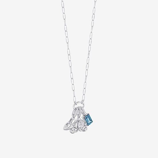 Enchanted Disney Fine Jewelry Cinderella (I / I2) Womens Diamond Accent Genuine Blue Topaz Sterling Silver 18 Inch Pendant Necklace