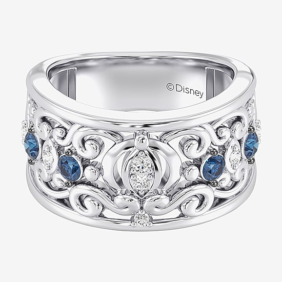 Enchanted Disney Fine Jewelry Cinderella (I / I2) Womens 1/10 CT. T.W. Genuine Blue Topaz Sterling Silver Cinderella Princess Band