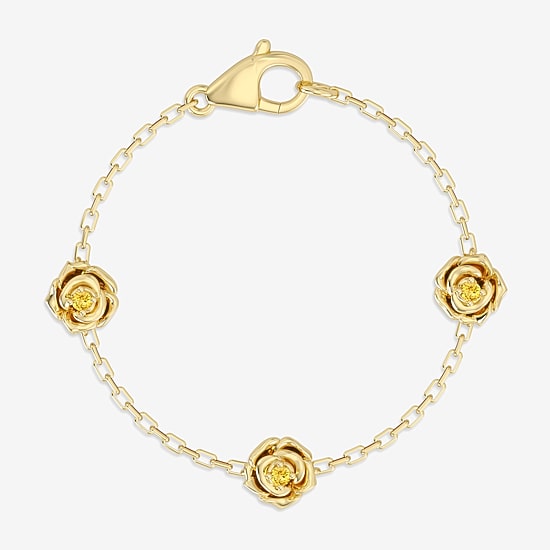 Enchanted Disney Fine Jewelry Belle Womens 14K Gold Over Silver 7 Inch Herringbone Beauty and the Beast Belle Princess Chain Bracelet