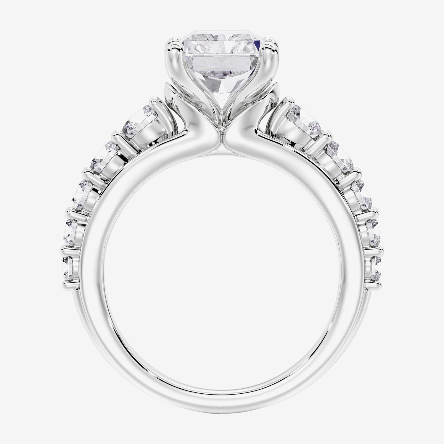 F / Vs2) Womens CT. T.W. Lab Grown White Diamond 10K Gold Rectangular Side Stone Engagement Ring
