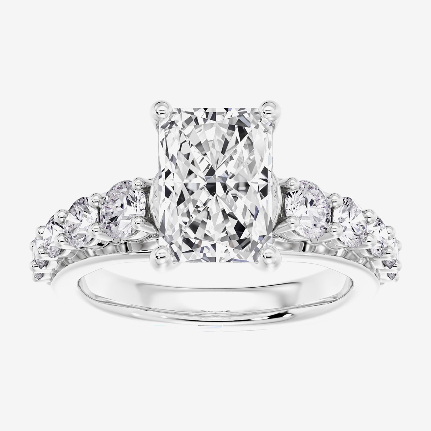 F / Vs2) Womens CT. T.W. Lab Grown White Diamond 10K Gold Rectangular Side Stone Engagement Ring