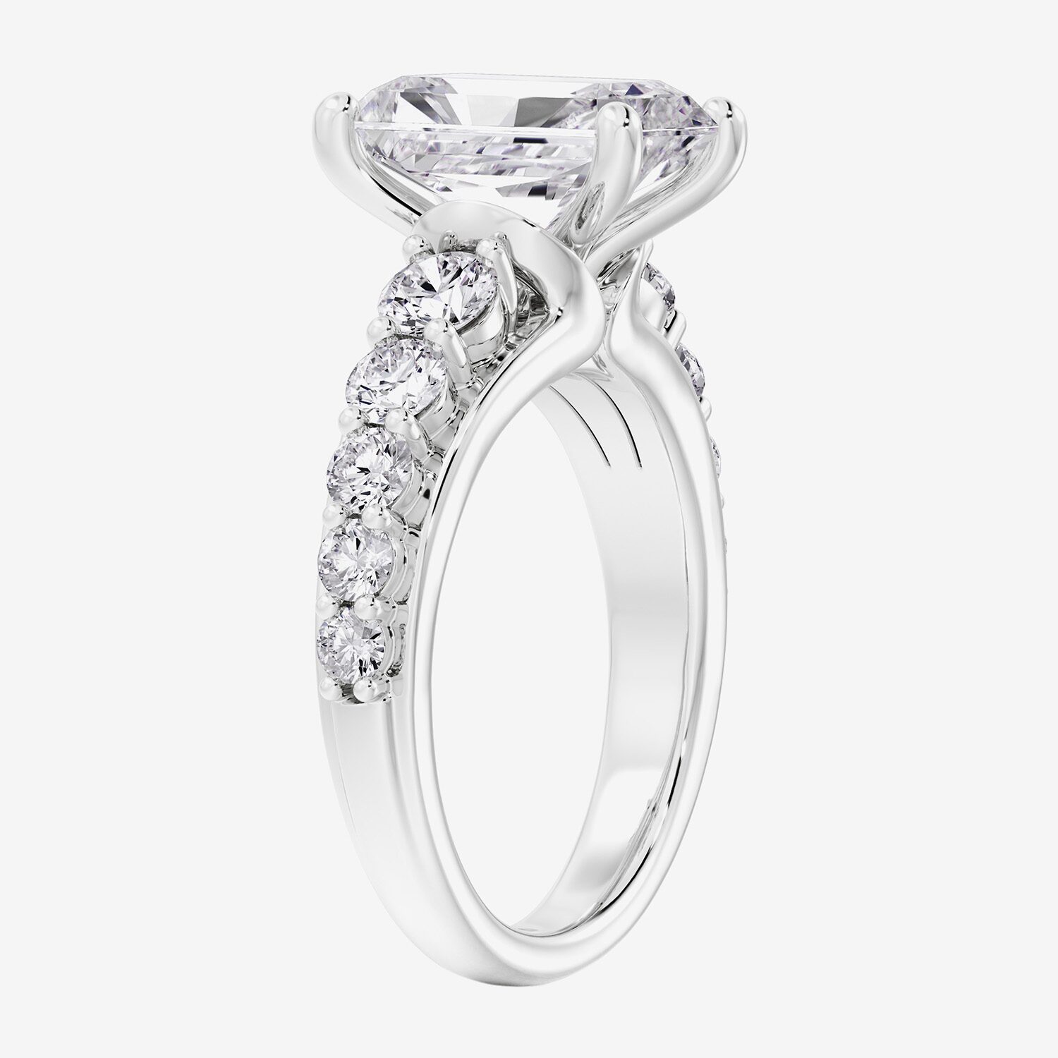 F / Vs2) Womens CT. T.W. Lab Grown White Diamond 10K Gold Rectangular Side Stone Engagement Ring