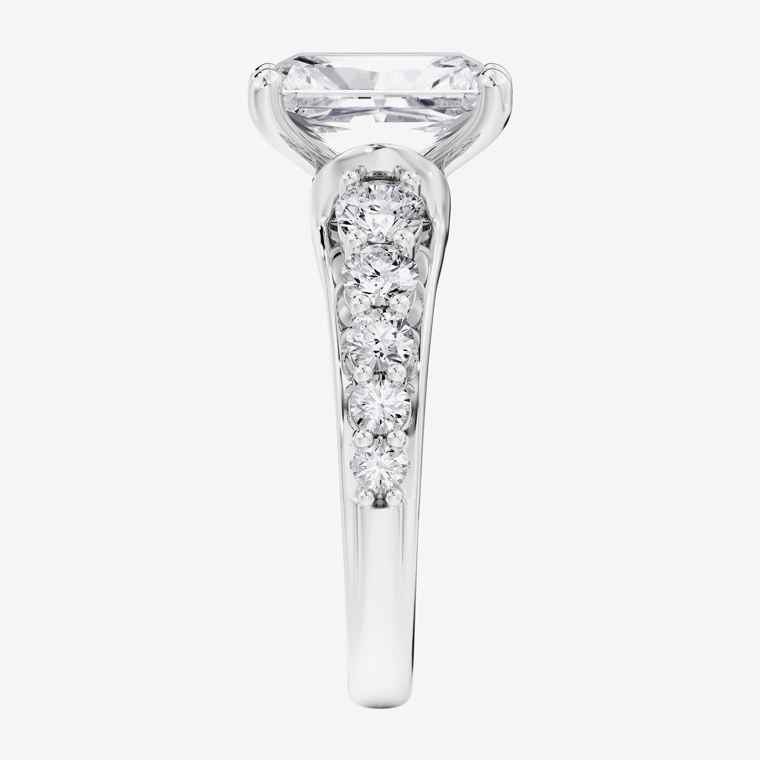 F / Vs2) Womens CT. T.W. Lab Grown White Diamond 10K Gold Rectangular Side Stone Engagement Ring