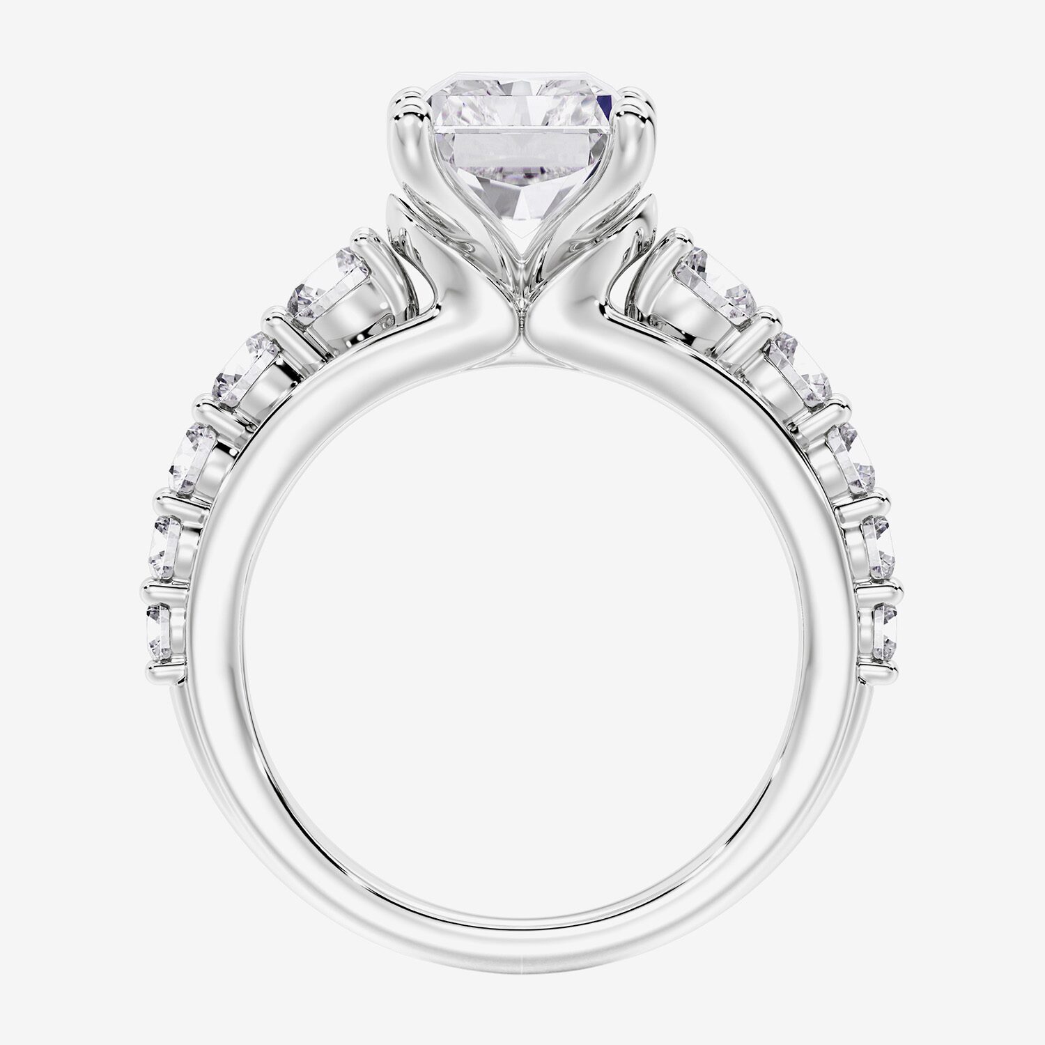 F / Vs2) Womens 2 CT. T.W. Lab Grown White Diamond 10K Gold Rectangular Side Stone Engagement Ring