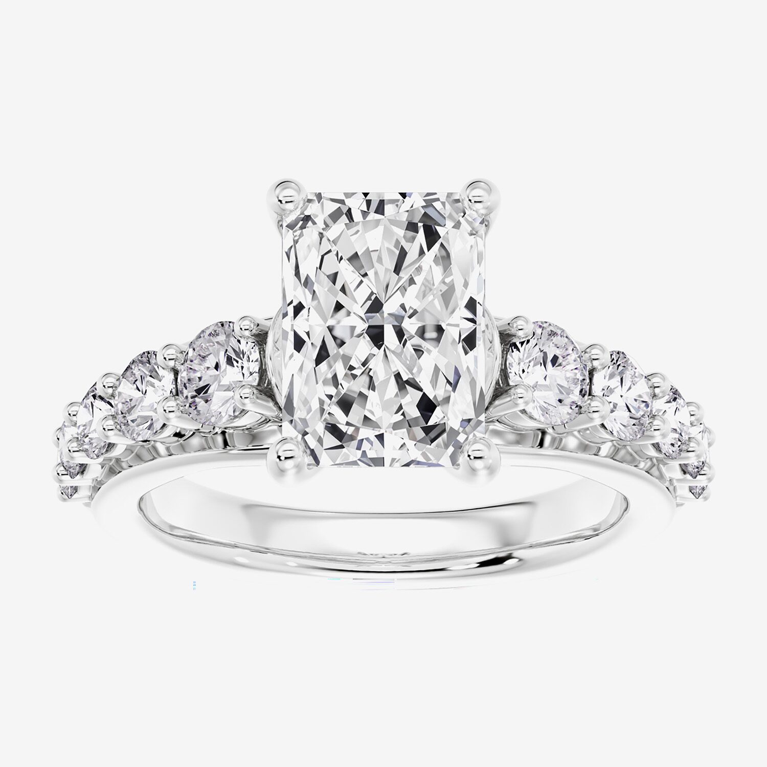 F / Vs2) Womens 2 CT. T.W. Lab Grown White Diamond 10K Gold Rectangular Side Stone Engagement Ring