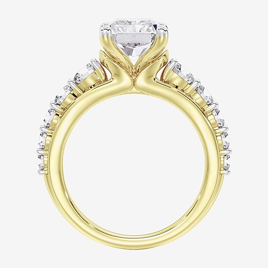 (F / Vs2) Womens 2 CT. T.W. Lab Grown White Diamond 10K Gold Rectangular Side Stone Engagement Ring
