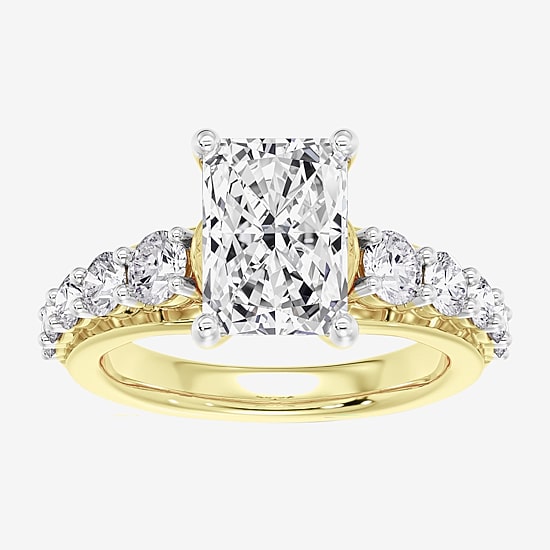 (F / Vs2) Womens 2 CT. T.W. Lab Grown White Diamond 10K Gold Rectangular Side Stone Engagement Ring