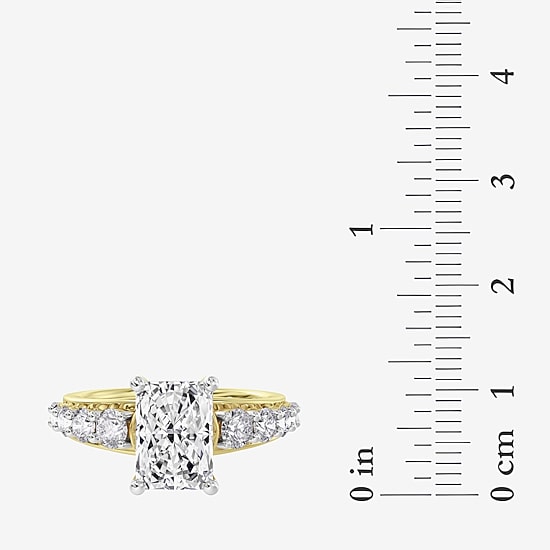 (F / Vs2) Womens 2 CT. T.W. Lab Grown White Diamond 10K Gold Rectangular Side Stone Engagement Ring