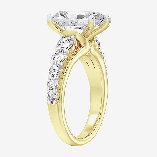 (F / Vs2) Womens 2 CT. T.W. Lab Grown White Diamond 10K Gold Rectangular Side Stone Engagement Ring